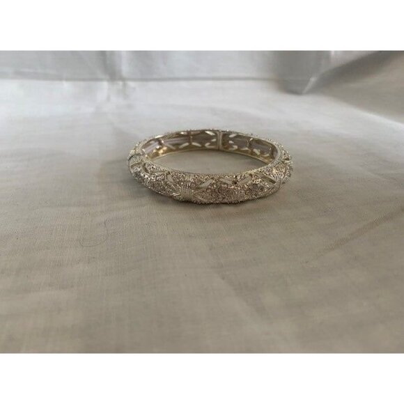 Vintage Silver-Tone Rhinestone Bangle Bracelet Elegant Jewelry - Picture 9 of 10